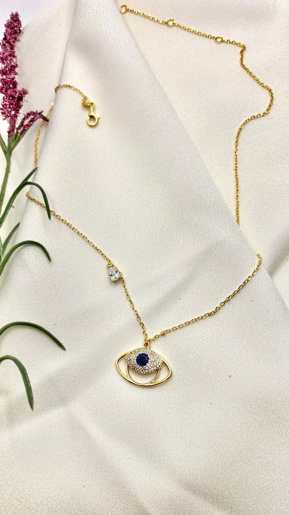 Blue Sapphire Evil Eye Pendant Necklace