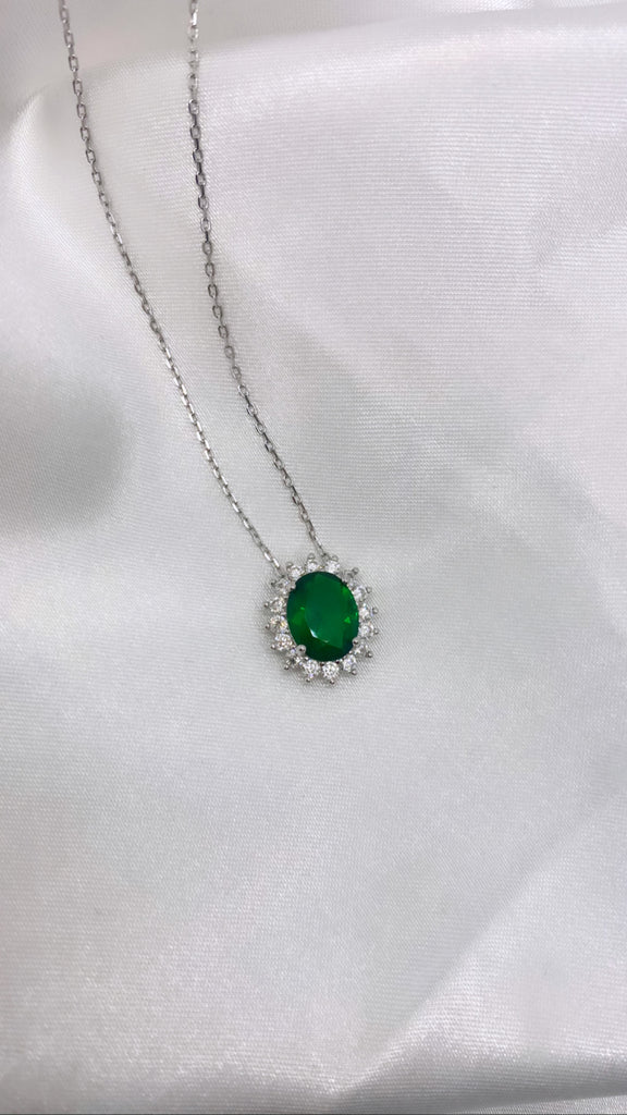 Emerald & Cubic Zirconia Pendant Necklace & Stud Earring Set